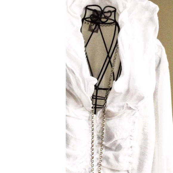 White Zip-up blouse by SoLo Moda Size M - Picture 2 of 3